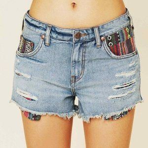 Free People Rugged Ripped Baja Denim Shorts Size 25